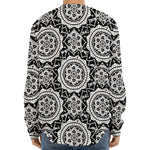 Black And White Boho Mandala Print Long Sleeve Baseball Jersey