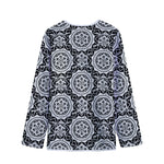 Black And White Boho Mandala Print Long Sleeve Short Coat