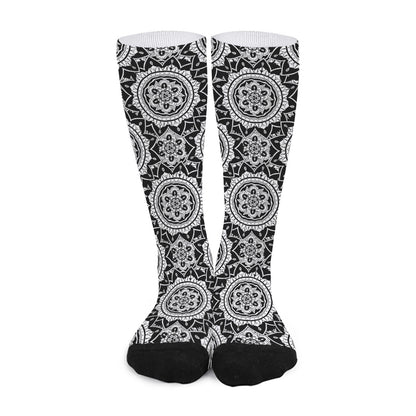 Black And White Boho Mandala Print Long Socks