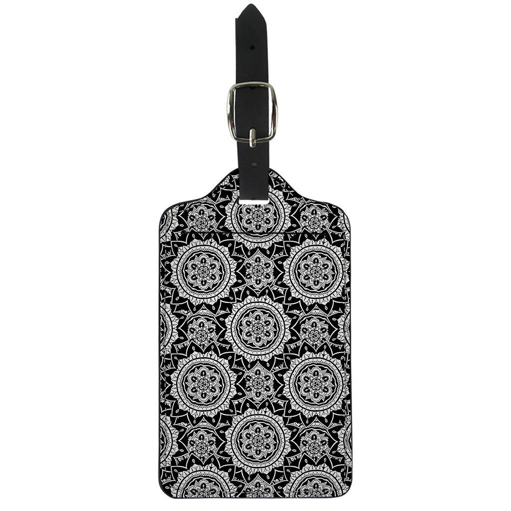 Black And White Boho Mandala Print Luggage Tag