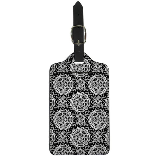 Black And White Boho Mandala Print Luggage Tag