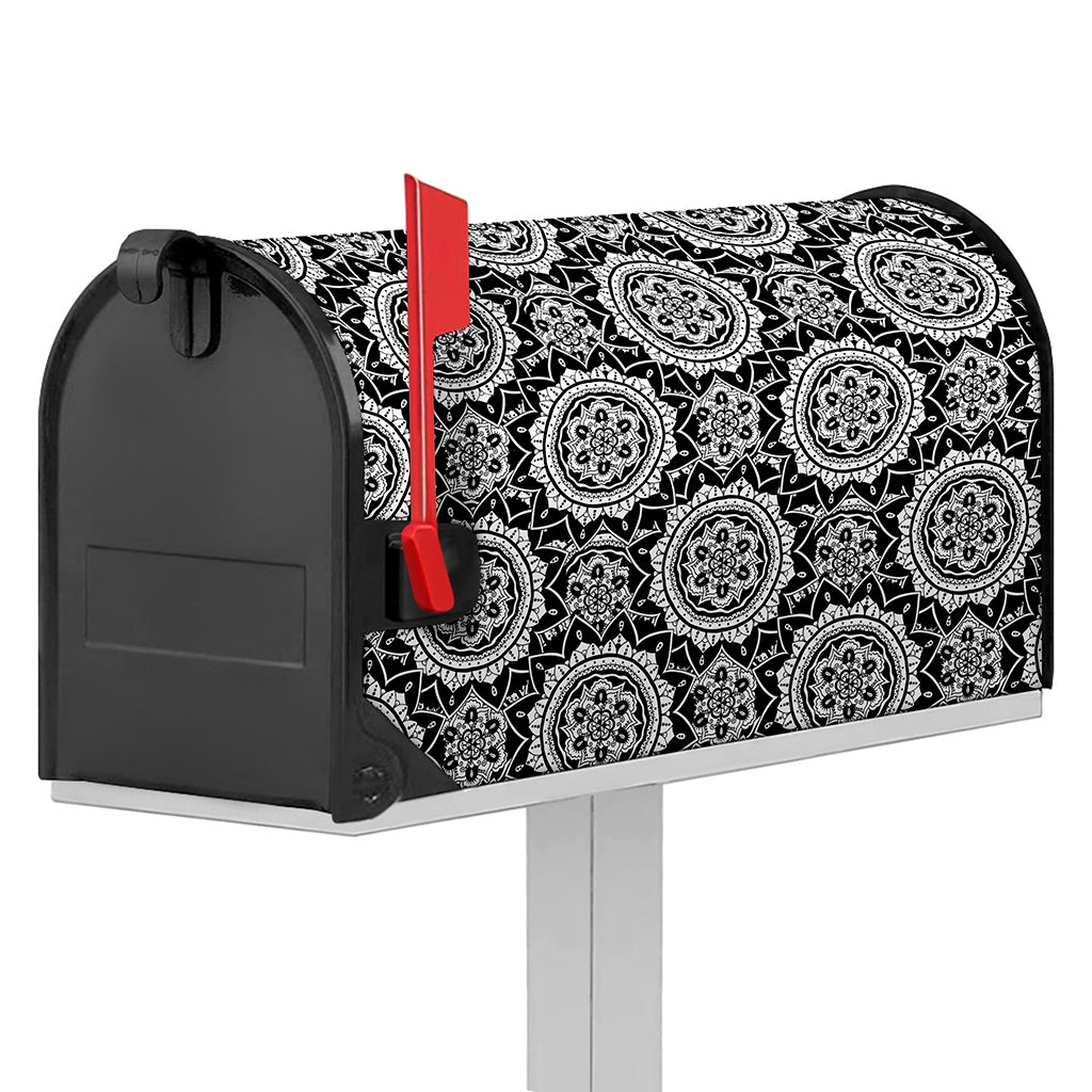 Black And White Boho Mandala Print Mailbox Cover