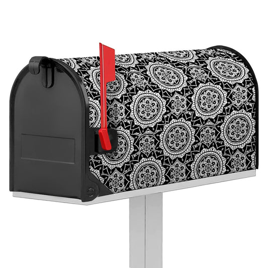 Black And White Boho Mandala Print Mailbox Cover