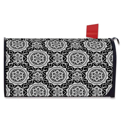 Black And White Boho Mandala Print Mailbox Cover