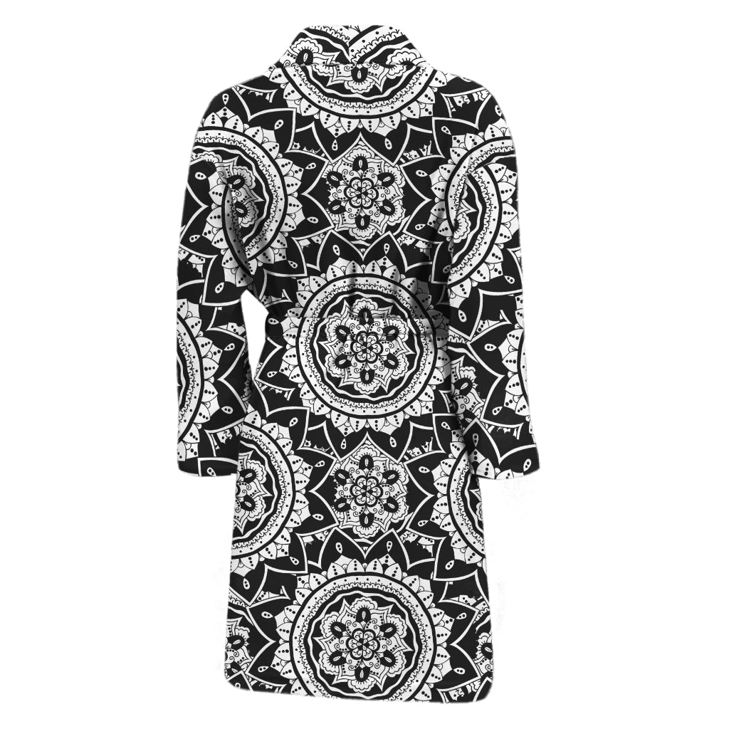 Black And White Boho Mandala Print Men's Bathrobe