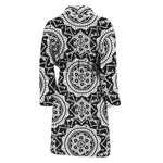 Black And White Boho Mandala Print Men's Bathrobe