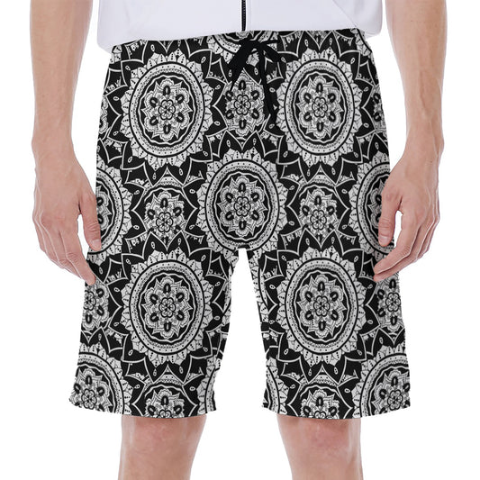 Black And White Boho Mandala Print Men's Beach Shorts