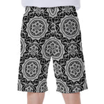 Black And White Boho Mandala Print Men's Beach Shorts