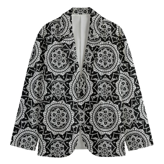 Black And White Boho Mandala Print Men's Blazer