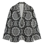 Black And White Boho Mandala Print Men's Cotton Blazer