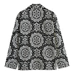 Black And White Boho Mandala Print Men's Cotton Blazer