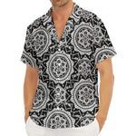 Black And White Boho Mandala Print Men's Deep V-Neck Shirt