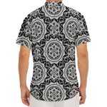 Black And White Boho Mandala Print Men's Deep V-Neck Shirt