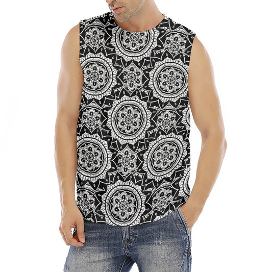 Black And White Boho Mandala Print Men's Fitness Tank Top