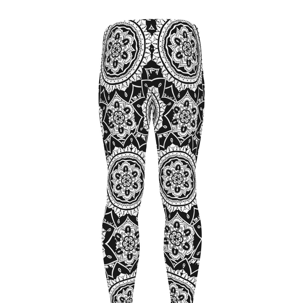 Black And White Boho Mandala Print Men's leggings