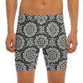 Black And White Boho Mandala Print Men's Long Boxer Briefs