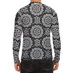 Black And White Boho Mandala Print Men's Long Sleeve Rash Guard