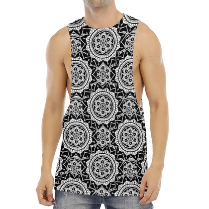 Black And White Boho Mandala Print Men's Muscle Tank Top