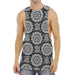 Black And White Boho Mandala Print Men's Muscle Tank Top