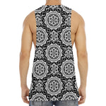 Black And White Boho Mandala Print Men's Muscle Tank Top