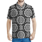 Black And White Boho Mandala Print Men's Polo Shirt