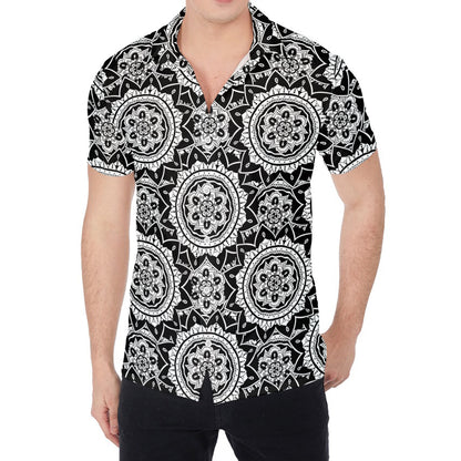 Black And White Boho Mandala Print Men's Shirt