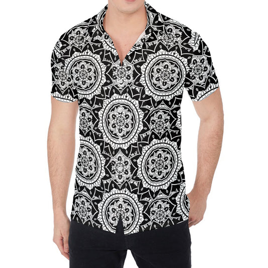 Black And White Boho Mandala Print Men's Shirt