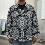 Black And White Boho Mandala Print Men's Shirt Jacket