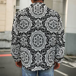 Black And White Boho Mandala Print Men's Shirt Jacket