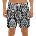 Black And White Boho Mandala Print Men's Split Running Shorts