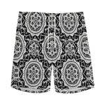 Black And White Boho Mandala Print Men's Sports Shorts