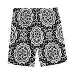 Black And White Boho Mandala Print Men's Sports Shorts