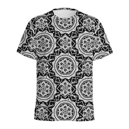 Black And White Boho Mandala Print Men's Sports T-Shirt