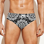 Black And White Boho Mandala Print Men's Swim Briefs