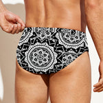 Black And White Boho Mandala Print Men's Swim Briefs