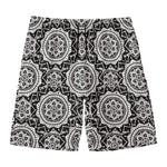 Black And White Boho Mandala Print Men's Swim Trunks