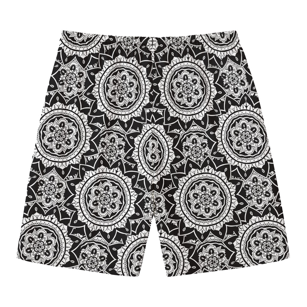 Black And White Boho Mandala Print Men's Swim Trunks