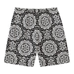 Black And White Boho Mandala Print Men's Swim Trunks