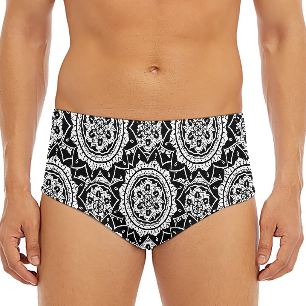 Black And White Boho Mandala Print Men's Triangle Swim Briefs