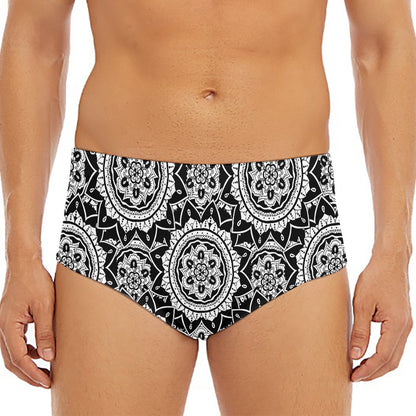 Black And White Boho Mandala Print Men's Triangle Swim Briefs