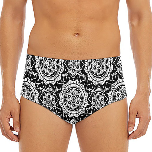Black And White Boho Mandala Print Men's Triangle Swim Briefs