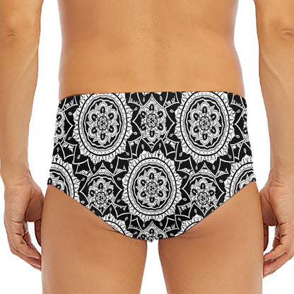 Black And White Boho Mandala Print Men's Triangle Swim Briefs