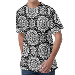Black And White Boho Mandala Print Men's Velvet T-Shirt
