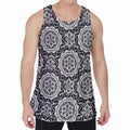 Black And White Boho Mandala Print Men's Velvet Tank Top