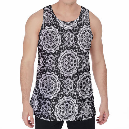 Black And White Boho Mandala Print Men's Velvet Tank Top