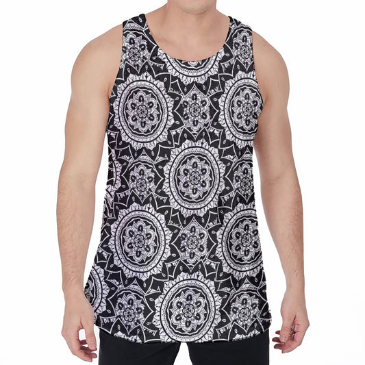 Black And White Boho Mandala Print Men's Velvet Tank Top