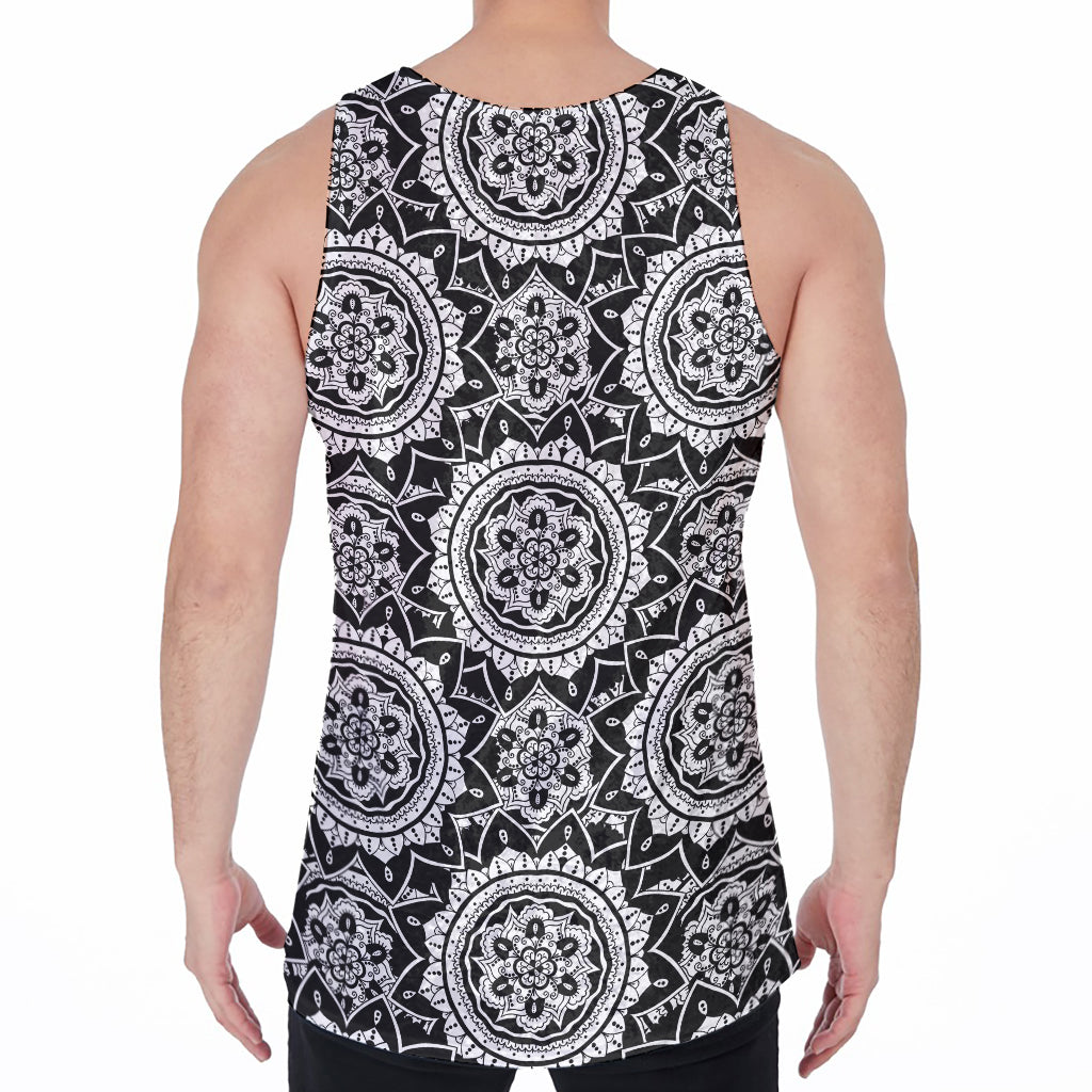 Black And White Boho Mandala Print Men's Velvet Tank Top