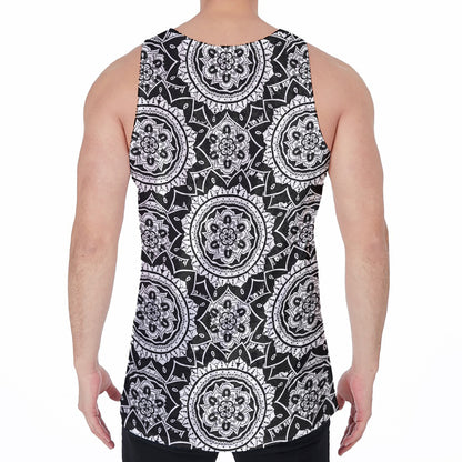 Black And White Boho Mandala Print Men's Velvet Tank Top