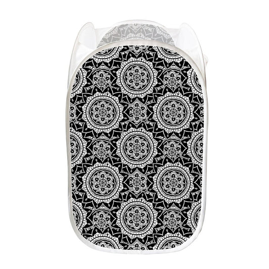 Black And White Boho Mandala Print Mesh Laundry Hamper