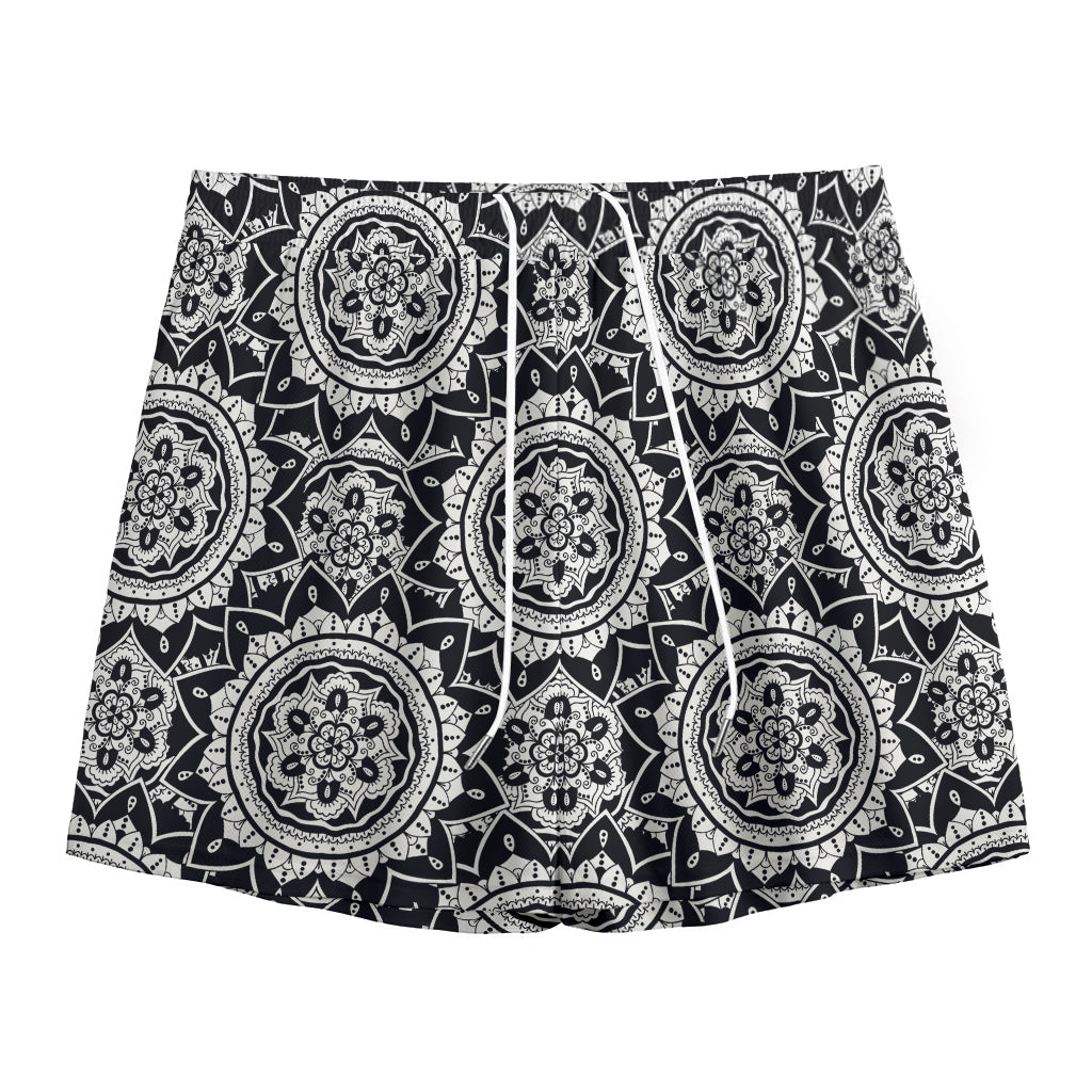 Black And White Boho Mandala Print Mesh Shorts